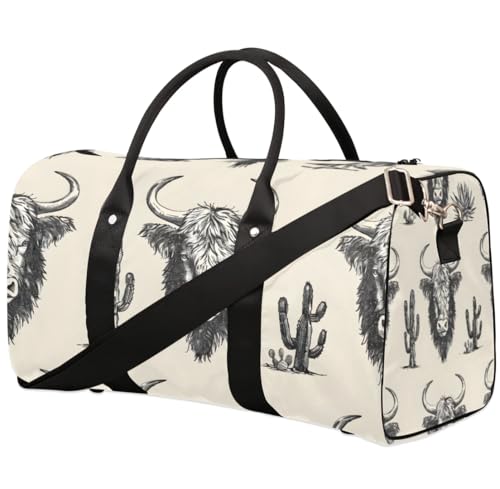 Travel Duffle Bag Cattle Cactus Gym Bags for Men Women Travel Duffel Bags with Adjustable Shoulder Strap Carry On Weekender Bag