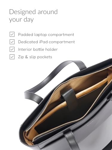Image of Premium Work Tote Bag for Women with 16-Inch Laptop Compartment | Vegan Leather Office Travel Handbag with Trolley Sleeve, Water Bottle Pocket & Organized Compartments |