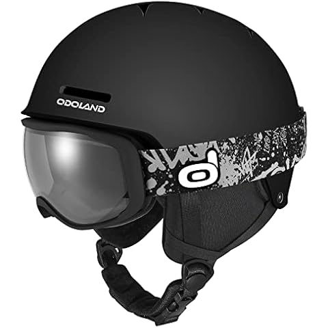 Odoland Skihelm Kinder Skibrille Set Unisex Snowboardhelm mit Snowboardbrille für Jungen und Mädchen Ski Goggles UV 400 Schutz Snowboard Brille zum Skifahren 5-16 Jahre 49-53CM Schwarz Cover