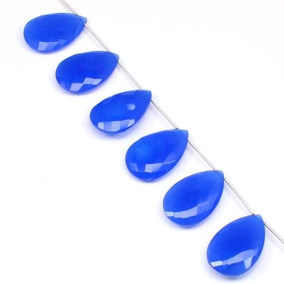 Blue Chalcedony Pears beads en gouttes facettées de 20x30mm pour création de bijoux uniques