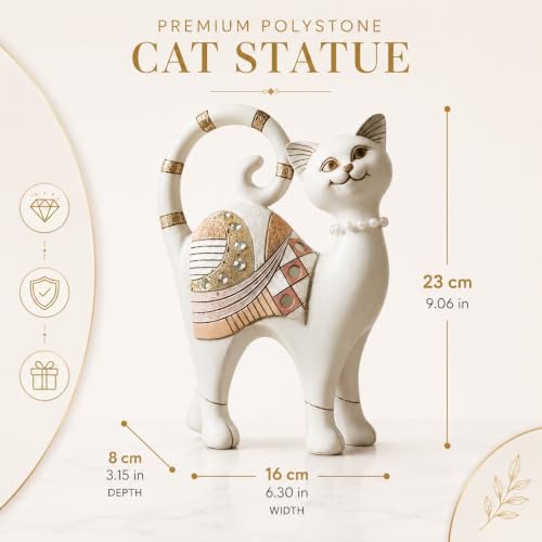 Image of ARMONIA Premium Cat Showpiece for Home Decor, Polystone Cat Figurine with Crystal, Pearl & Rose Gold Accents, Modern Animal Statue for Living Room, Office Table, Bedroom Shelf & Gift Item, 9.06 Inch