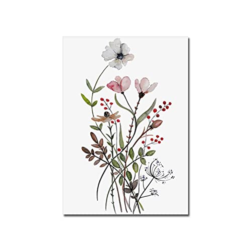 SFAFT Póster de flores silvestres de acuarela, lienzo botánico nórdico, pintura vintage para pared, decoración de sala de estar