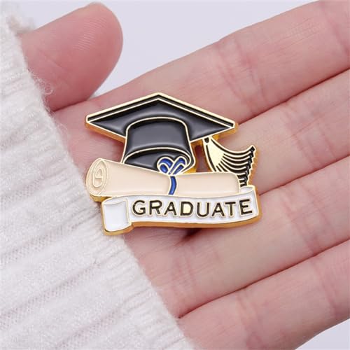 Image of Graduation Cap and Diploma School Graduate Enamel Lapel Pin Graduation Enamel Pin for Student Black Letter Enamel Brooch Pin Button Badge for Jackets Badges Accessories Women Men Gift