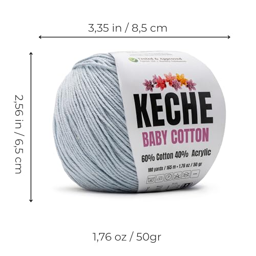 Image of Keche Baby Cotton, 60% Cotton 40% Acrylic Yarn, Soft Cotton Yarn for Crochet and Knitting, Amigurumi Yarn 1 Skein /Ball 1.76 Oz (50g) / 180 Yrds (165m) - Light Blue Grey