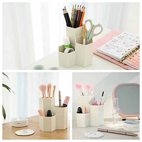 Image of Pen Holder for Desk, White Pens Cup with 3 Compartment Small Desk Organizer Cute Pencil Holder for Office,School and Home (White, Triangular)