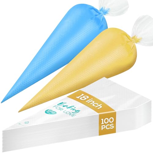 EASYYOURHOME 18 Inch Thick Disposable Piping Bags, 100PCS Anti Burst Pastry Bags for Cake Decorating Cream Frosting and Baking Supplies, Tipless Piping