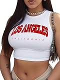 Hilinker Womens Graphic Tank Tops Sleeveless Funny Crop Top Casual Summer Shirt White Los Angeles X-Large