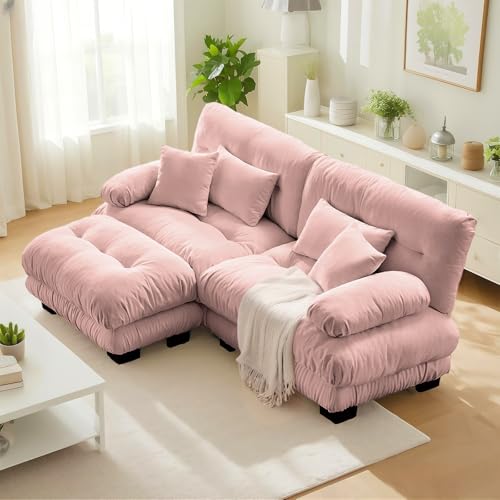 Image of SoarFlash L Shaped Couches for Living Room, Small Sectional Sofa Set with Reversible Chaise, Modern Designed Sleeper Sofas and Modular Couch Function, Suitable for Small Spaces in Apartment, Pink