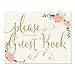 Andaz Press Wedding Party Signs, Faux Gold Glitter with Peach Coral Floral Flowers, 8.5x11-inch, Please Sign Our Guestbook, 1-Pack