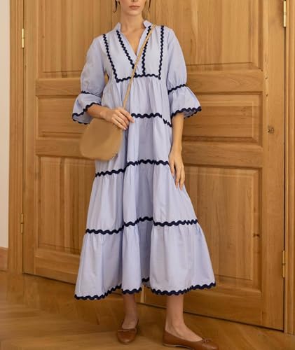 Robe longue d'été rayée style bohème chic à manches 3/4 - 4