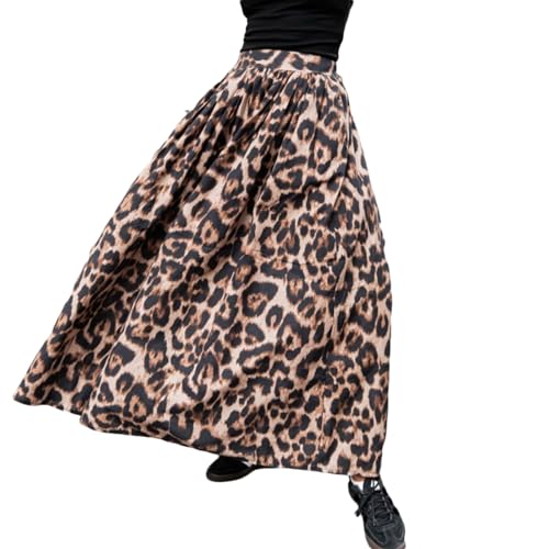 Leopard Skirt A-Line Swing Pleated Maxi Skirts for Women Cheetah Print with Pocket 2025 Spring