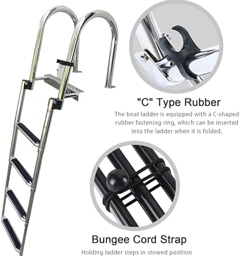 Pontoon Boat Ladder with Telescoping Folding Design and Handrails for Safe Docking and Swimming