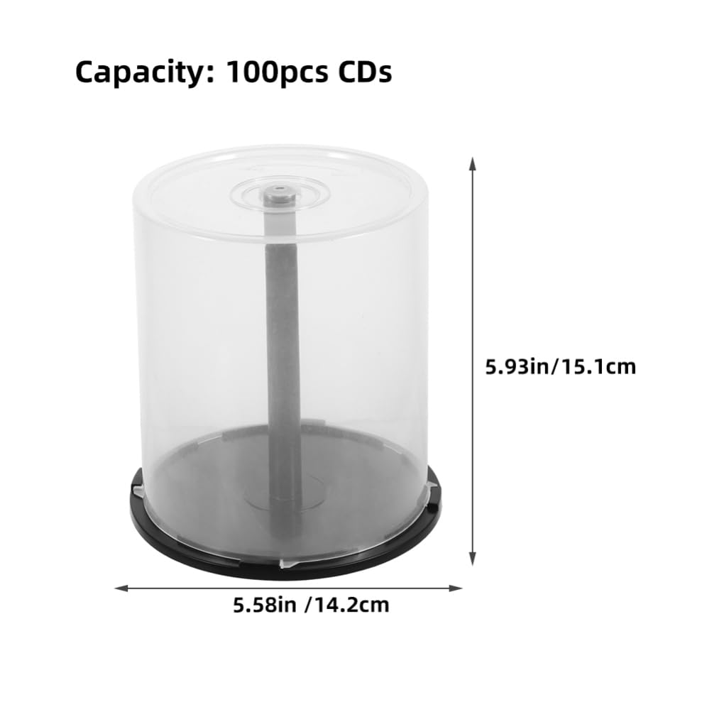 Zerodeko 4 cajas para tartas de CD/DVD, cubos de almacenamiento vacíos para CD o DVD, contenedores de almacenamiento de 100 discos para CD o DVD en cubierta transparente con eje negro
