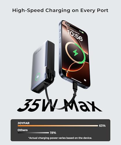 Image of Portable Charger Power Bank - Travel Essentials Battery Pack 35W AC Plug GaN 10000mAh Built in Cable USB C Phone Fast Charging Powerbank Compatible with iPhone 16 15 14 13 iPad MacBook Samsung