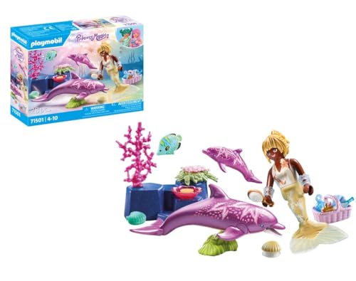 PLAYMOBIL Princess Magic 71501 Meerjungfrau mit Delfinen, liebevolle Pflege der Delfinmama und ihres Babys, mit vielseitigem Zubehör, detailreiches Spielzeug für Kinder ab 4 Jahren