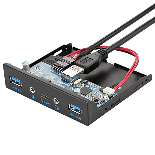 ALOK USB 3.0 2-Port 3.5in Front Panel Hub with 1 HD Audio Output Type C for Desktop