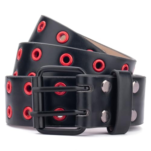 Double Grommet PU Leather Studded Waist Belt - Black Hole Goth Belt for Women & Men
