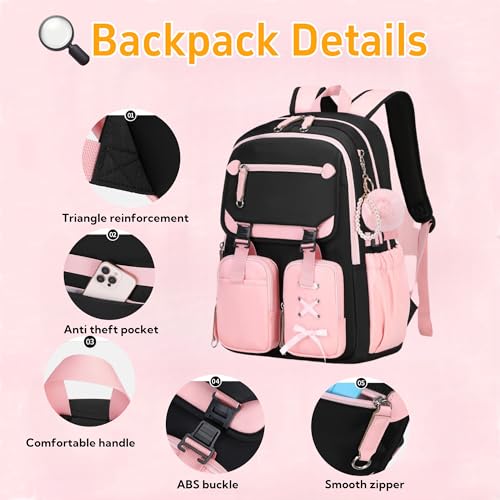Color-block Girls Backpack with Lunch Box Pencil Case Set Girls Schoolbag Kids Bookbag Elementary Middle School4