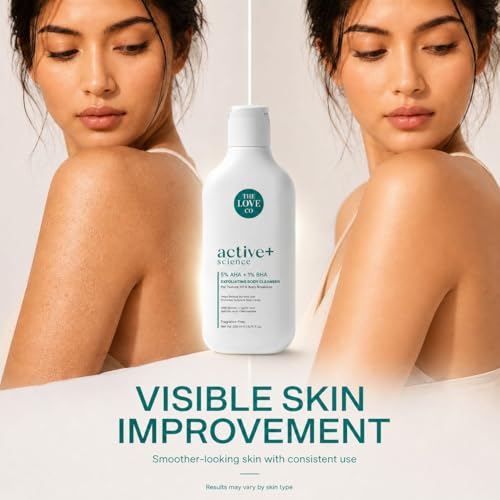 Image of THE LOVE CO. 5% AHA + 1% BHA Body Wash for Strawberry Skin, Rough Bumpy Skin, Tan Removal & Clogged Pores, Exfoliating Body Cleanser for Smooth Glowing Skin, 200ml