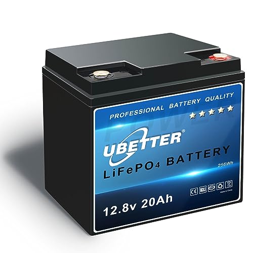 UBETTER 12V 20AH LiFePO4 Batería de Litio 12V20AH con 20A BMS Batería de Litio, 4000+ Ciclo Profundo para Sistemas de Energía Solar, Buscador de Peces