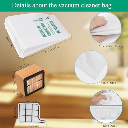 12 Staubsaugerbeutel und 2 Motorschutzfilter +2 Hygienefilter für VK Kobold VK 135 vk136