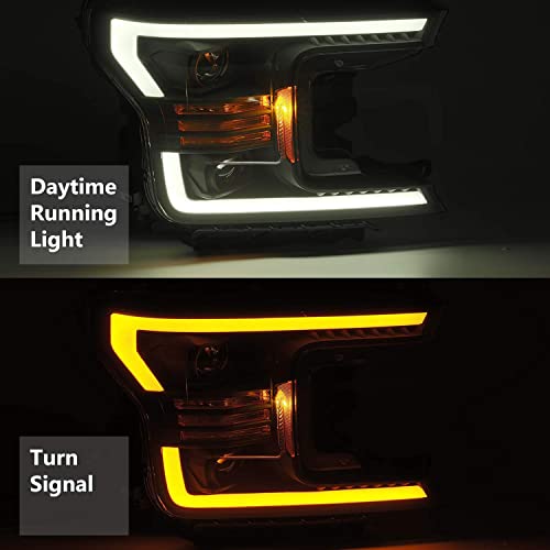 Modifystreet Base Model Jet Black For 18-20 Ford F150 Halogen Type Jet Black Switchback Drl/Signal Led Tube Dual Projector Headlights #TOP1