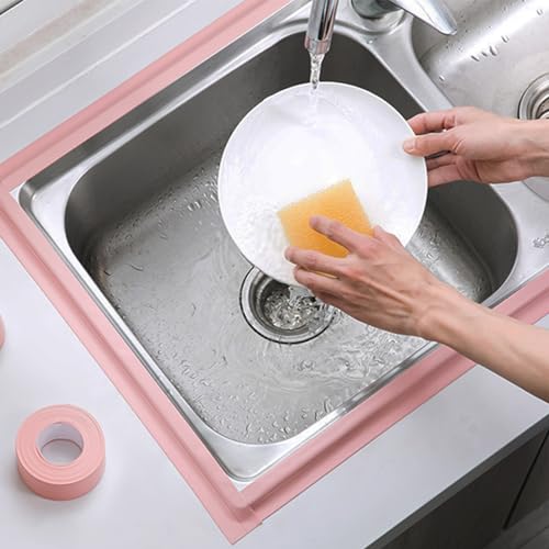 Image of 2 Rolls Caulk Tape Waterproof Self Adhesive, 1.4 inch x 10.4 Ft Caulking Tape Sealant Strip, Peel and Stick Caulk Strip, Toilet Base Sealer Strip for Sealing Bathtub Shower Edge Protector (pink)