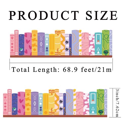 68.9ft Colorful Bookshelf Border Trim - Back to School Books Rolled Border Trim Bookshelf Bulletin Board Set Library Classroom Office Chalkboard Kindergarten Elementary Home Wall Party Decoration