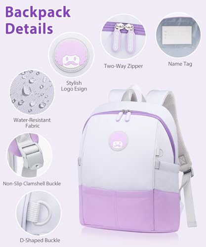rockpapa 15-Inch Kids Backpack for Boys Girls, Perfect for Early Elementary Daycare School Travel, Ergonimic Design, Padded Back & Adjustable Strap Purple4