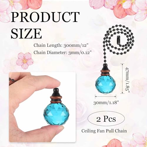 Image of MECCANIXITY 2Pack Ceiling Fan Pull Chain, 12 Inch Decorative Ornaments Crystal Pendant Pull Chain Extension for Ceiling Fans Light Lamp, Blue