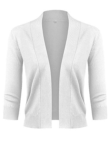 Image of URRU Women's Classic 3 /4 Sleeve Open Front Cropped Cardigan Sweater Lightweight Knit Short Shrugs