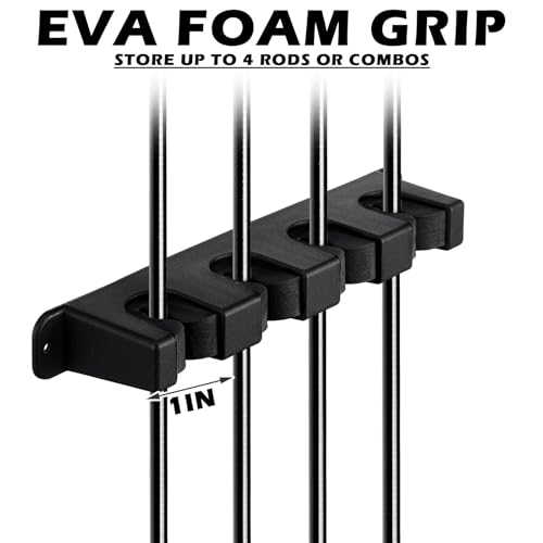 Sratte 4 Pcs Rod Holders for Fishing Boat Wall Mount Fishing Pole Holders 4 Rod Horizontal EVA Foam Garage Rod Rack Summer Boat Accessories for Men Gifts, 9.7 Inch(Black)