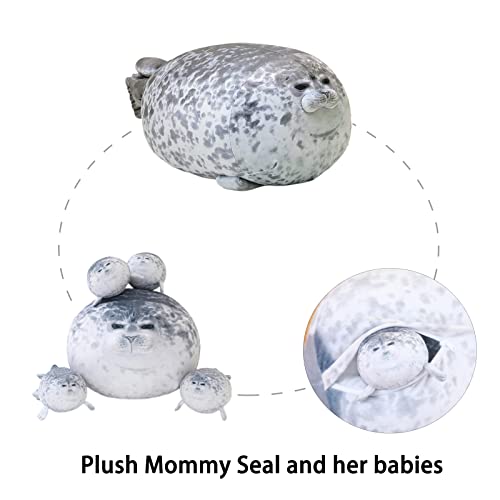 Sqeqe Chubby Seal Pillow Plush With 4 Baby Seal Plushies In Her Tummy, Stuffed Cotton Plush Animal Toy Gift For Kids #TOP4