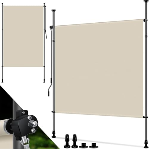 Toldo vertical impermeable de 215 x 310 cm, pantalla lateral sin taladrar para privacidad y protección, marco de aluminio y manivela manual, ideal para patio, balcón y jardín