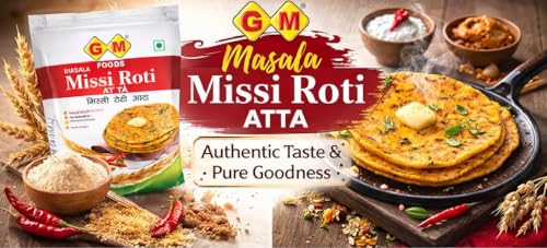 Image of GM Foods 400 Grams Missi Roti Atta | Spiced with Indian Seeds & Herbs | Rich in Protein, Vitamins, Minerals & Micronutrients | Healthy and Tasty | No Artificial Color or Preservatives