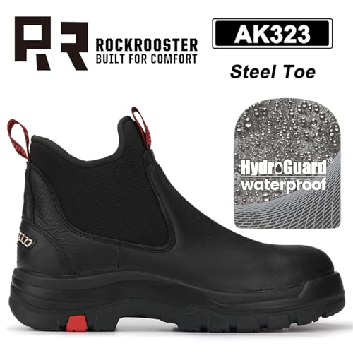 Image of ROCKROOSTER Bakken Men's Black 6 inch Chelsea Boots, EH Rated Waterproof Slip-on Work Boots AK303-Soft Toe, AK323-Steel Toe, CP323-Comp Toe