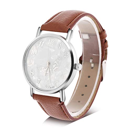 Reloj analógico femenino, elegante reloj de cuarzo para mujer, con correa de cuero PU, placa de esfera con forma de mariposa, reloj de pulsera femenino, para mujer, novia, madre(marrón) Cover