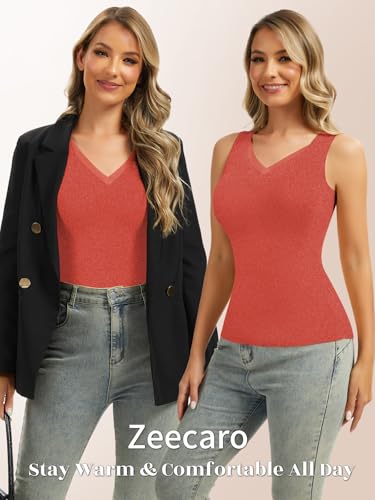 Zeecaro Women Sleeveless Thermal Tank Top Cold Weather Warm Camisole V Neck - image 4