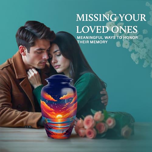 Image of Beach Urn - Memorial Ashes - Combo 2 - Large with 3 Inch Pack of 2 - Large Funeral Adult - Small Urns for Human Ashes - Decorative Urns for Adult Male & Female