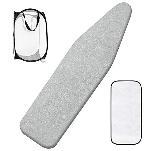 Seiritex Ironing Board Cover and Pad with Elastic Edge Scorch and Stain Resistant Silicone Thick Padding 15\" x 54\" Ironing Board Covers with 1 Pop-up Laundry Basket and 1 Protective Scorch Mesh Cloth