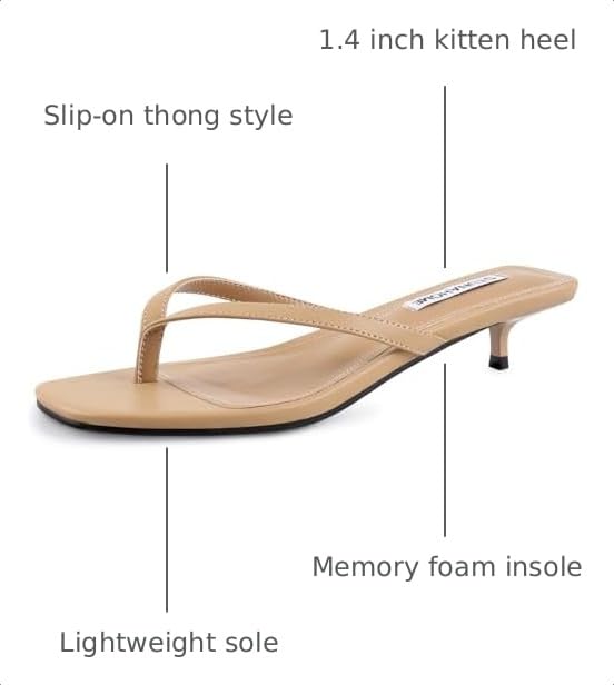 Image of STUNAHOME Kitten Heels Sandals for Women Cute Summer Square Open Toe 1.4 Inches Comfortable Thong Flip Flop Heels
