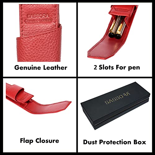 Image of Sassora Genuine Leather Pen Holder Case (Set of 1) (Red)