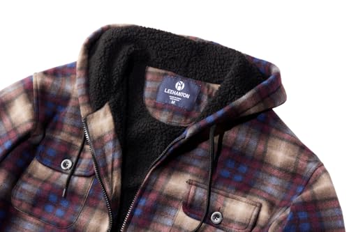 Image of LeeHanTon Mens Flannel Jackets Sherpa Lined Fleece Zip Up Winter Warm Workout Plaid Sweatshirt with Hood