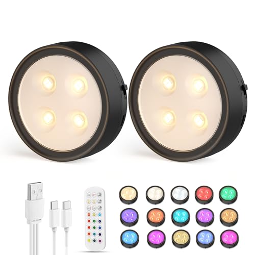 Onumii Lampe LED Rechargeable Cuisine Sans Fil Lumiere Sous Meuble Placard Eclairage Spot Led avec Telecommande USB Pile Armoire Light 12 Color Dimmable...