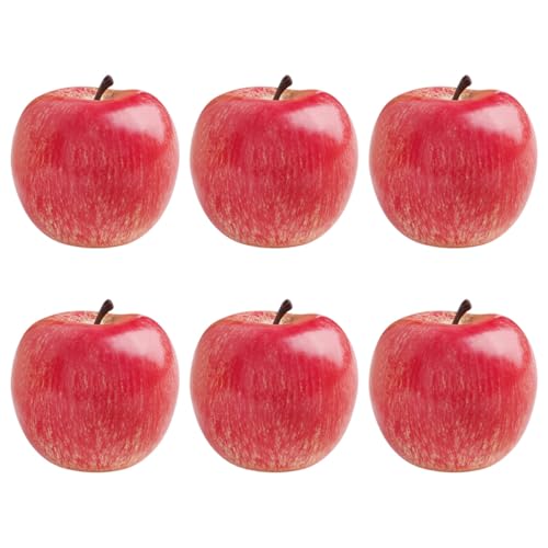 Healvian 6pcs Realistic Artificial Fuji Fruit Simulation Models Red Green Faux Decor for Kitchen Home Display Ornaments