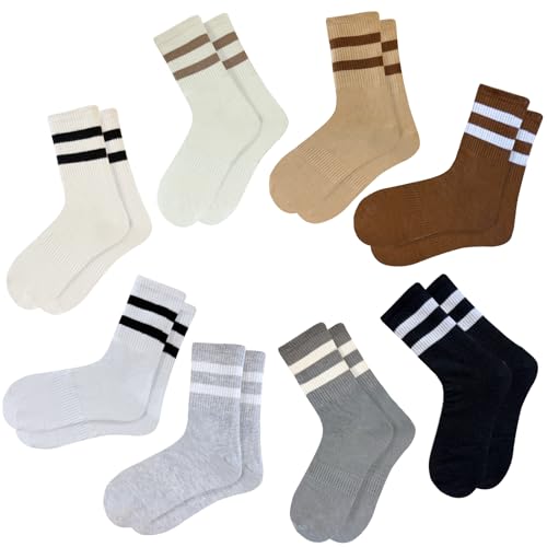 Image of 8 Pair Women's 2-Stripe Crew Socks Casual Athletic Socks for Women Girls