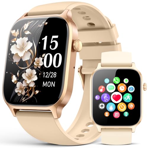 Smart Watches for Women Men, Fitness Tracker Watch with 110 Sports Modes, Step Counter/Sleep Monitor/Pedometer, IP68 Waterproof, Bluetooth Call & Music Control Smartwatch for iPhone/Android,Gold