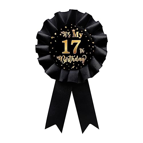 Black It's My 17th Birthday Tinplate Badge Pin, Happy 17th Birthday Boys and Girls Award Ribbon Party Decorations Sign