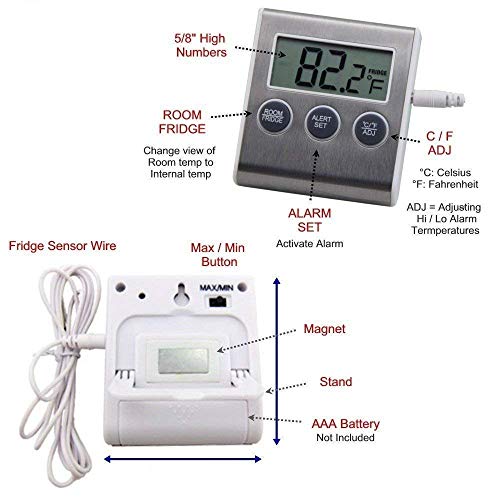 Traceable Vaccine Thermometer with Alarm for Refrigerator, Laboratory Medical Vaccine and Pharmacy refrigerators and freezers Thermometer. -58 to 158 Degree F.