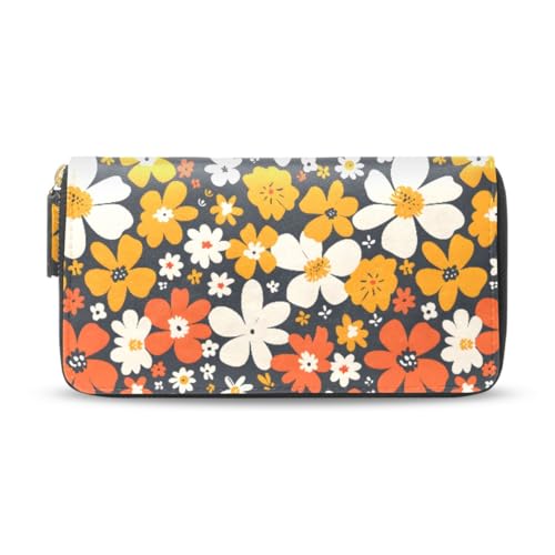 Long Wallets Leather Bifold Wallet for Women Summer Flower with Zipper Credit Card Holder Large Capacity